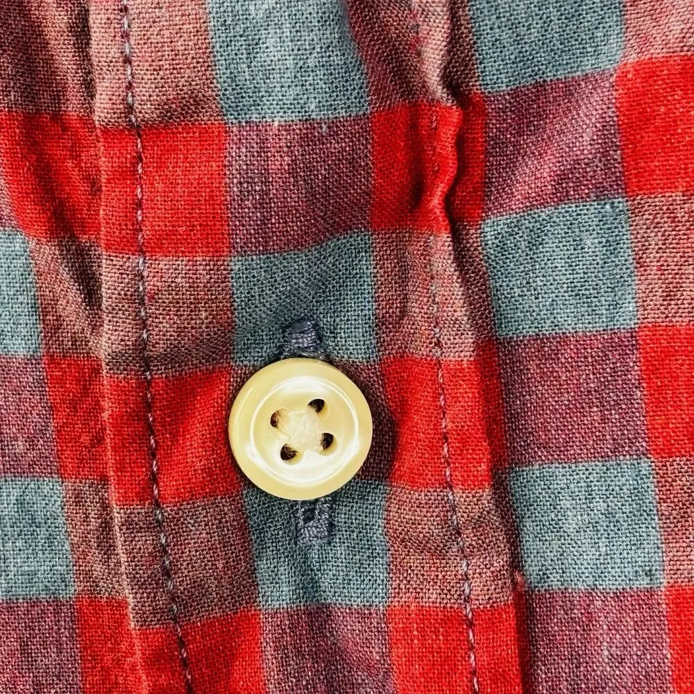 J CREW Shirt Mens L Blue Red Classic Fit Button Secret Wash Organic Cotton